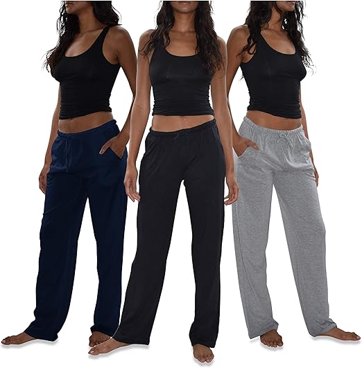 Sexy Basics Women's 3 Pack Soft FlexCotton Knit Pajama Pants/Lounge