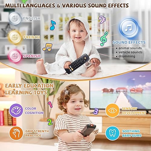 Miniatura 5 de Juguete remoto para televisión para bebés, juguetes de aprendizaje temprano, juguetes musicales para bebés, juguetes para niños pequeños con juego