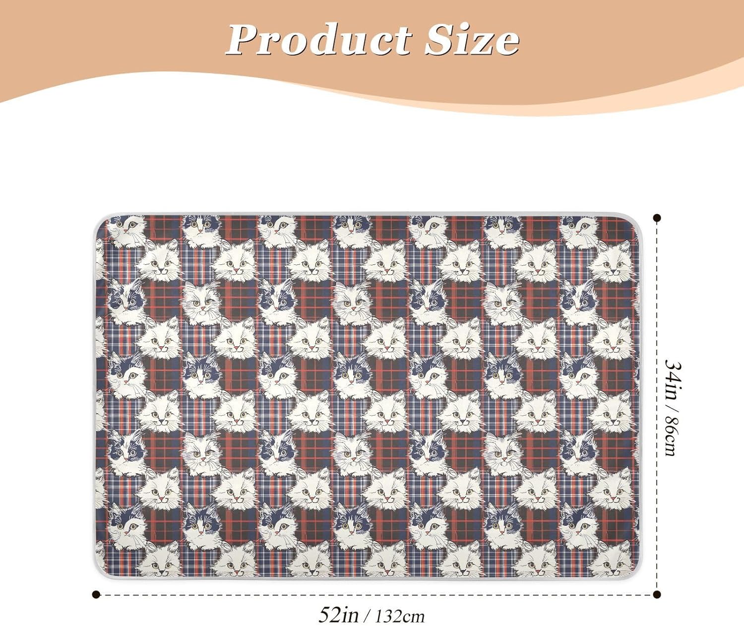 White Cats Red Plaids Extra Large Resuable Training Pee Pads for Kids Highly Absorbent Bed Pad Leakproof Quick Drying Toddler Bedding Products for Baby Boys Girls , 52" L x 34" W