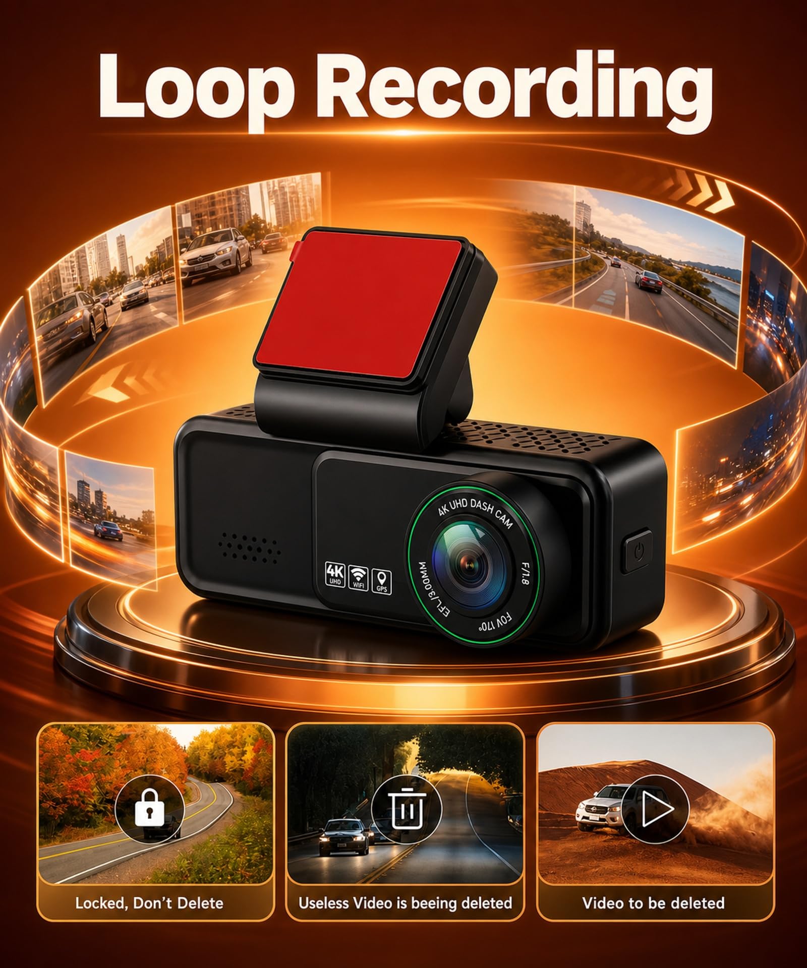 Rimoody Dashcam 4K con GPS, Doppia Telecamera Auto 3.16 Pollici, 4K Frontale + 2K Posteriore, Angolo 150°+120°, WiFi Dual-Band 2.4/5.8GHz, ADAS, Registrazione Ciclica, G-Sensor, Include Scheda 64GB