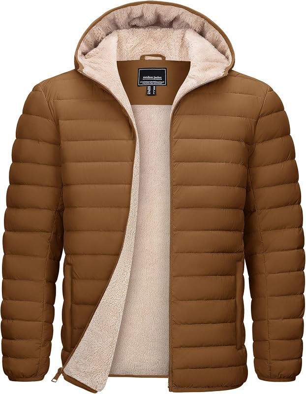 TACVASEN campera acolchada para hombre Abrigo de invierno resistente al agua con forro de sherpa y capucha | campera acolchada de forro polar, cálida, resistente al viento y con aislamiento, para trabajo informal, viajes, senderismo al aire libre, esquí, pesca en la nieve, clima frío