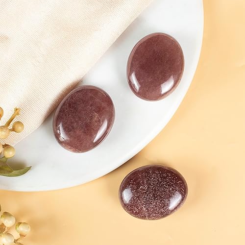 Miniatura 2 de Crocon Piedra ovalada grande de palma de cuarzo fresa de 1.969 in, más de 900 quilates, para masaje de bolsillo natural, equilibrio de chakras,