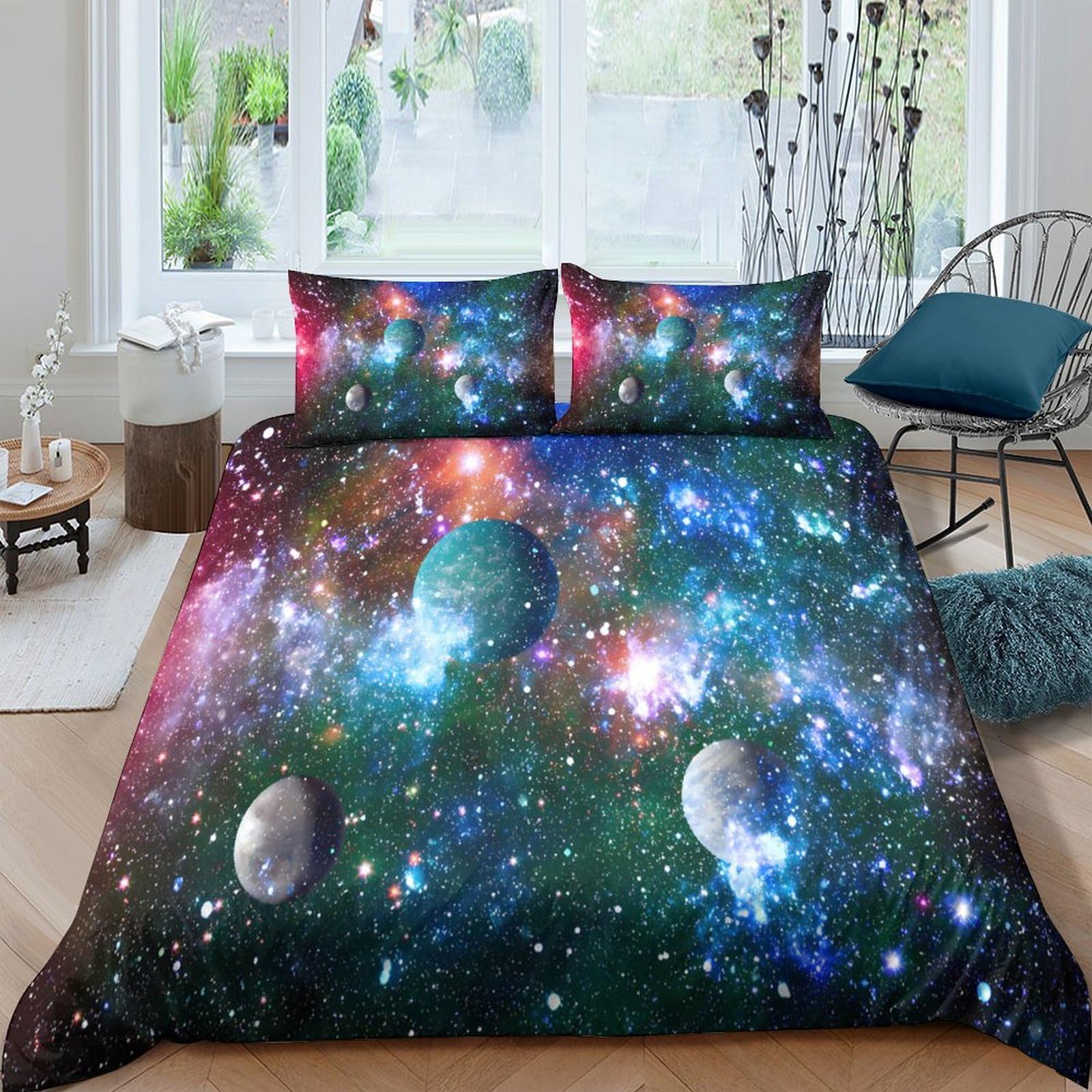 Ctjqhvkz Style-1 3D Printed Galaxy Starry Sky Fitted Sheet Microfiber Soft Cosmic Nebula Mattress Cover For Bedroom Dorm Decor Single（135X200cm）