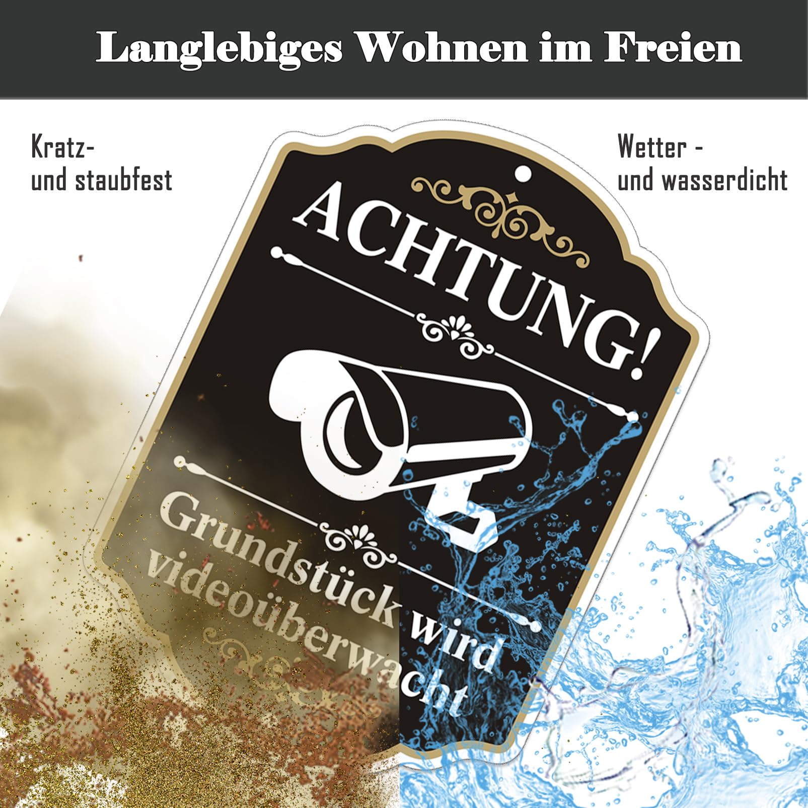 Videoüberwachungsschilder Set (2 Stück) – Achtung! 25x18 Cm Aluminiumschilder Für Hof, Carport & Wohnanlage