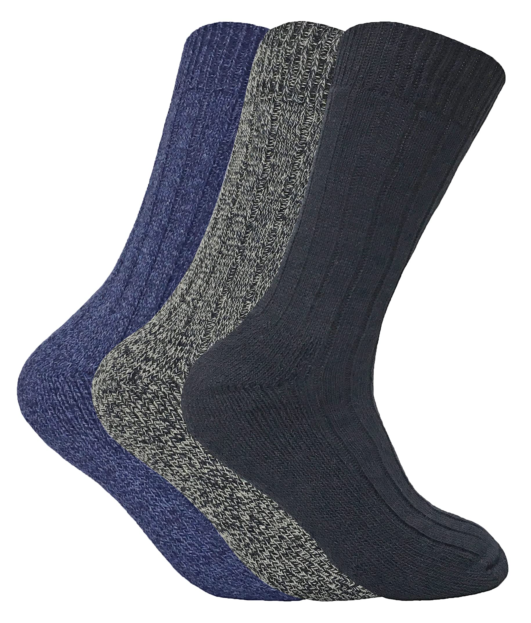 3 Pairs Mens Thick Cushioned Sole Winter Warm Wool Blend Walking Hiking Socks for Boots (6-11 uk, WB Blue 2)