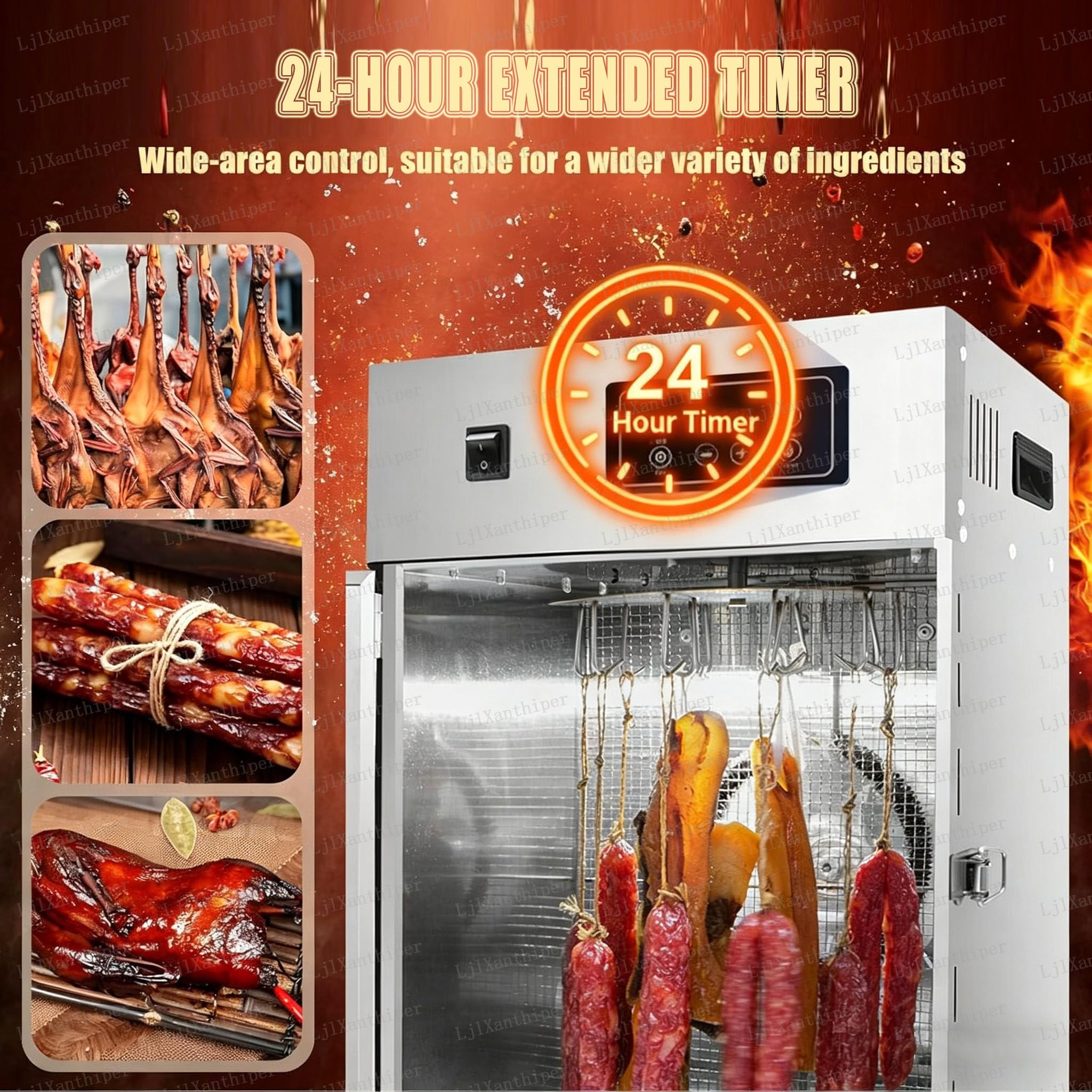 Essiccatore Alimentare Professionale in Acciaio Inox,Afumicatrice per Carne,Disidratatore Alimentare Elettrico,Temperatura Regolabile 30-90°c,Per Lavorazione Carni Ed Essiccazione Alimenti