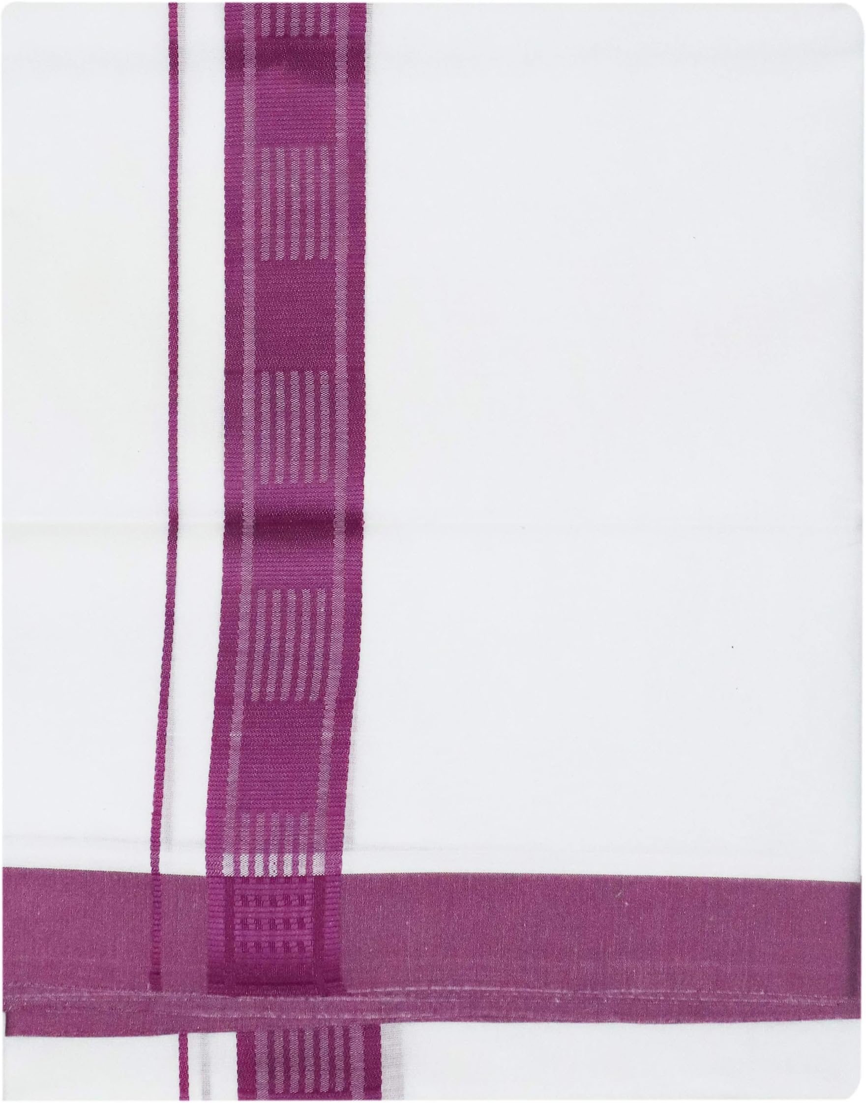RIRO Men's Cotton White Double Dhoti/Sarong/Mundus/Vesti With Color Borders_(Pack of 1)_Size : 4 Meter_Model NO:103_ELANTRA