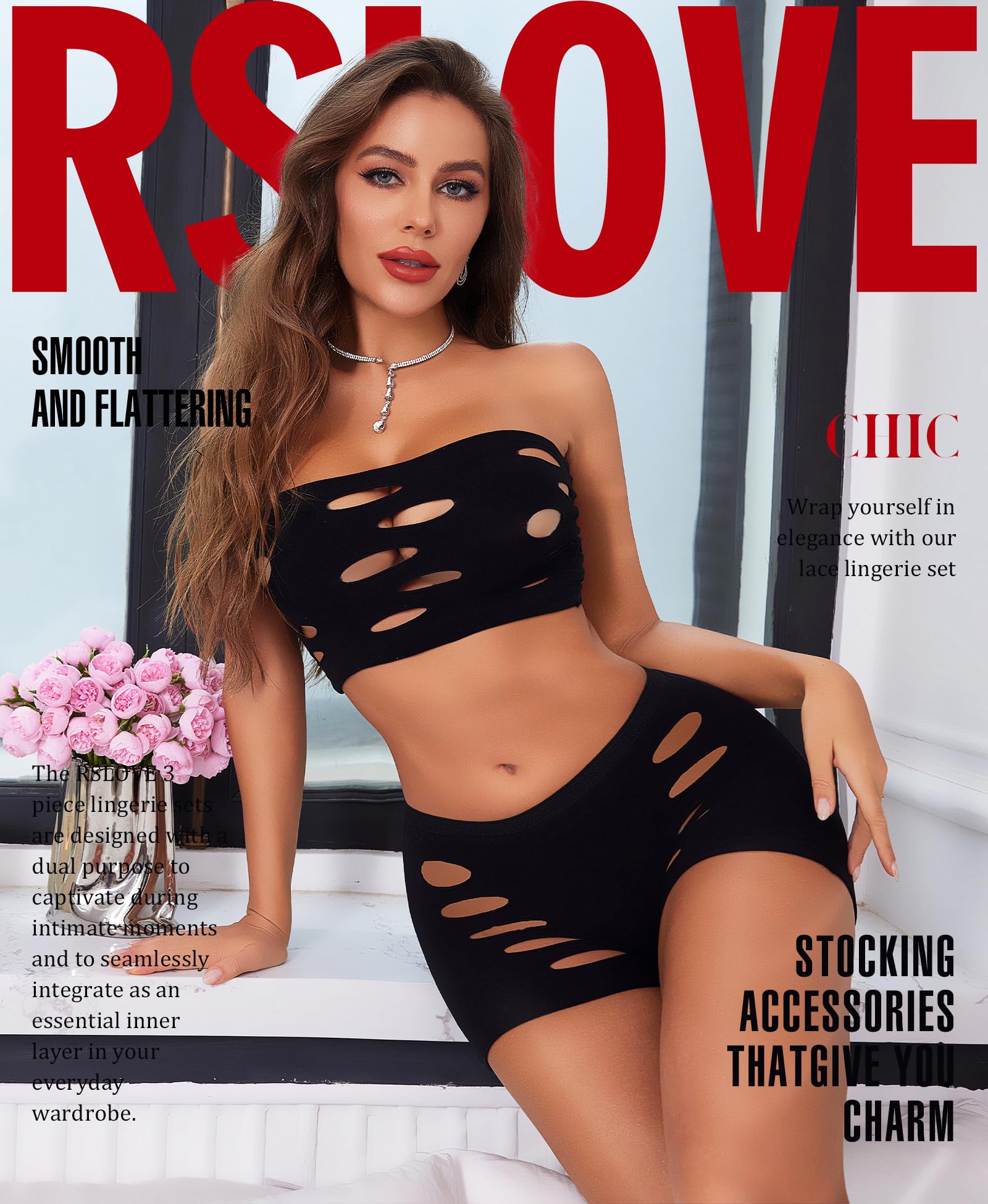 RSLOVE Damskie zestawy seksownej bielizny - Siatkowa Babydoll Dig Mini Sukienka Bielizna