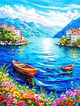 Paint by Numbers Kit for Adults Beginner, Landscape Paint by Numbers Sea, DIY Easy Acrylic Watercolor Oil Painting Kit with Brushes, Arts and Crafts for Adult for Home Wall Decor, Gifts 20x26 in S-24