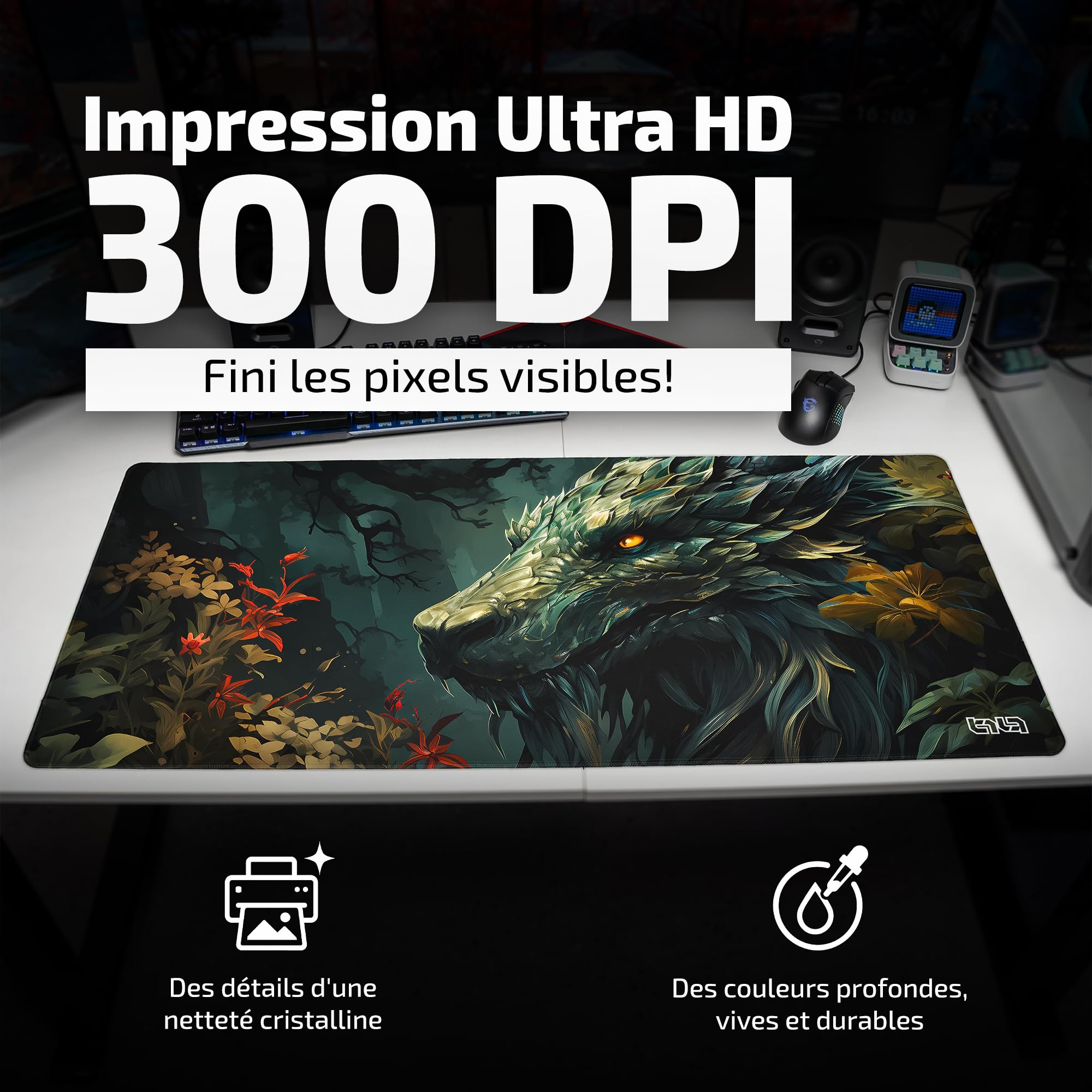 Tilt Grand Tapis de Souris Gamer XXL 90x40 cm | Tapis de Bureau Gaming Anti-Dérapant | Mouse Pad Imperméable pour PC et Accessoires Gaming | Tapis de Clavier (Forest Dragon)