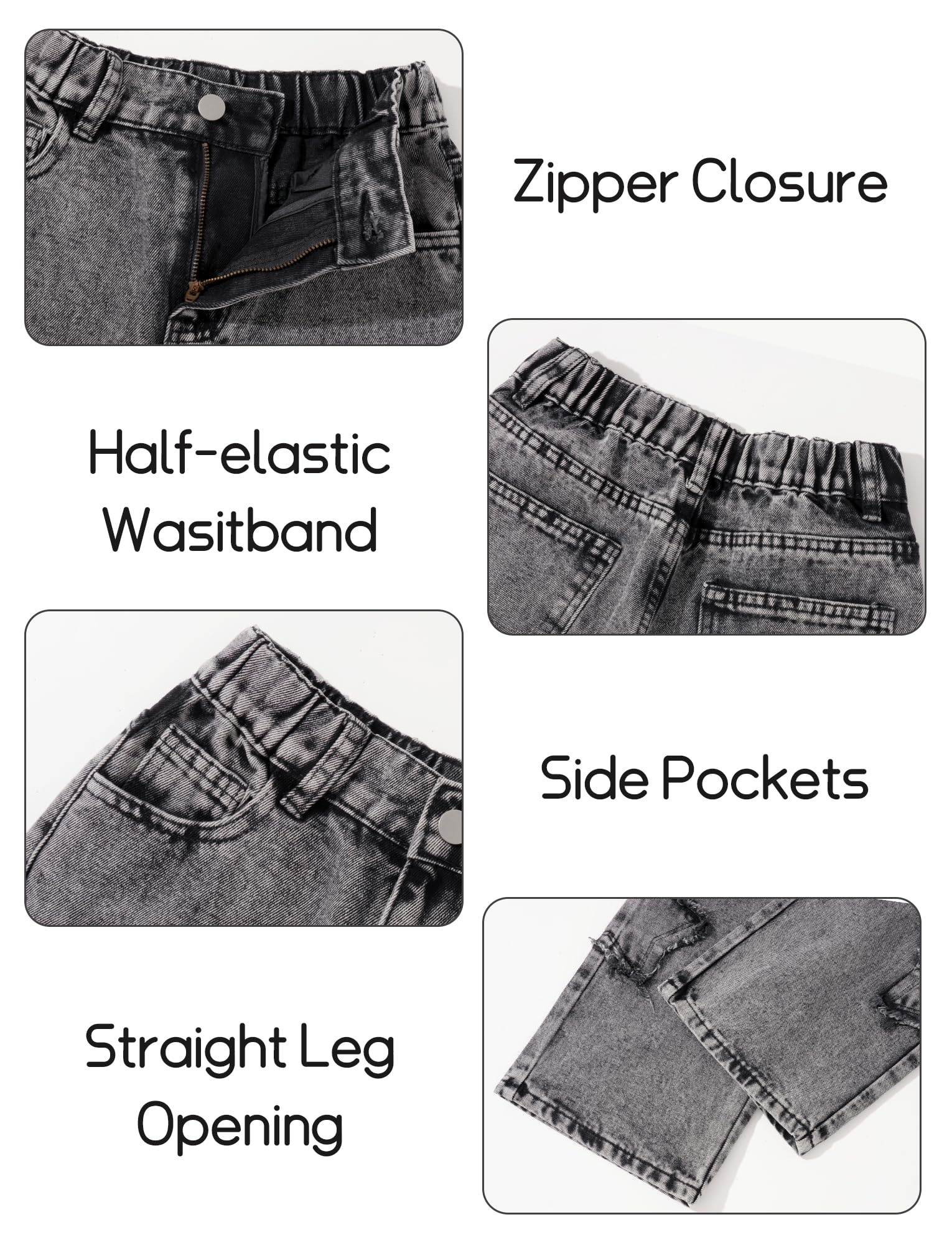 SEAUR Pantalones vaqueros para niño de pierna ancha con cintura elástica Y2K Denim Jean pantalones rectos patrón de estrellas vintage EU 128-152 (8-12 años)