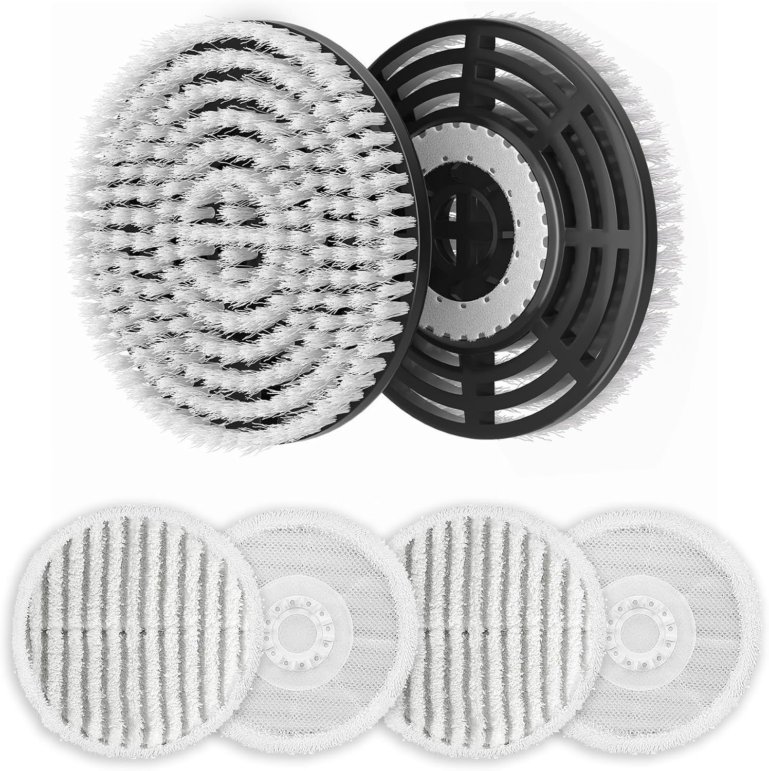 Leemone Steam & Scrub Mop Replacement Pads for Shark S8001 S8002BRN S8200 S8201 S7001 S7201 Series, Heavy Duty Scrub & Daily Clean Kit, Washable Reusable (2 Brush Heads + 4 Microfiber Pads Refills)