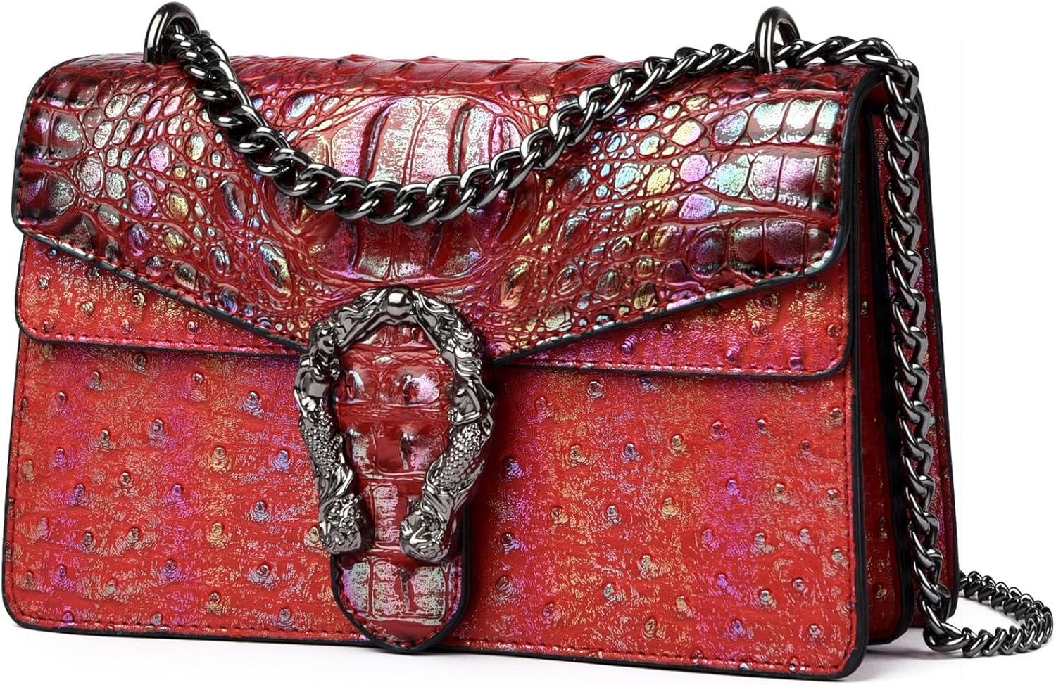 MYHOZEE Crossbody Bag Chain Purses for Women - Crocodile Printed Shoulder Bag Fashion Leather Clutch Evening Satchel Handbag