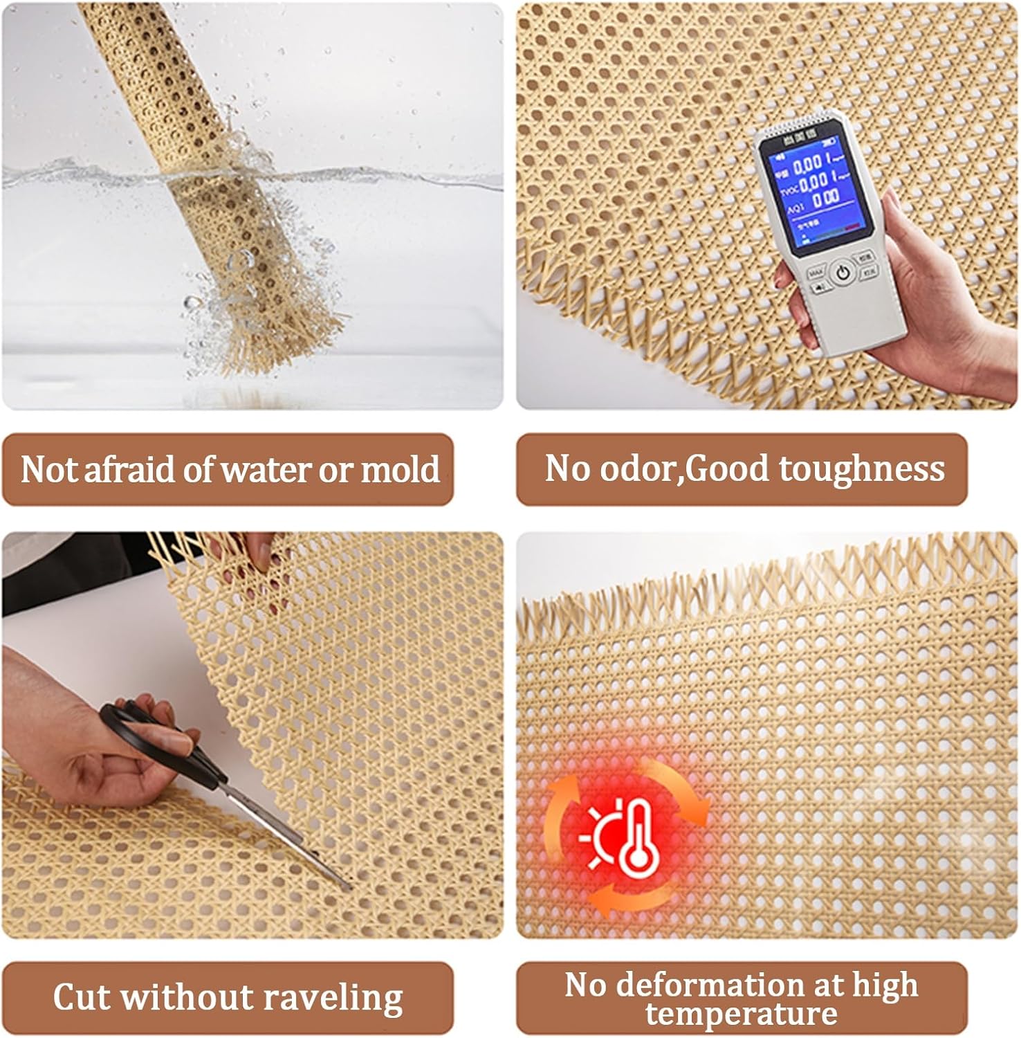 Cane Webbing Roll - Natural Rattan Caning Material for DIY Projects and Furniture Upgrades - Open Mesh Netting Sheet for Home Décor and Crafts