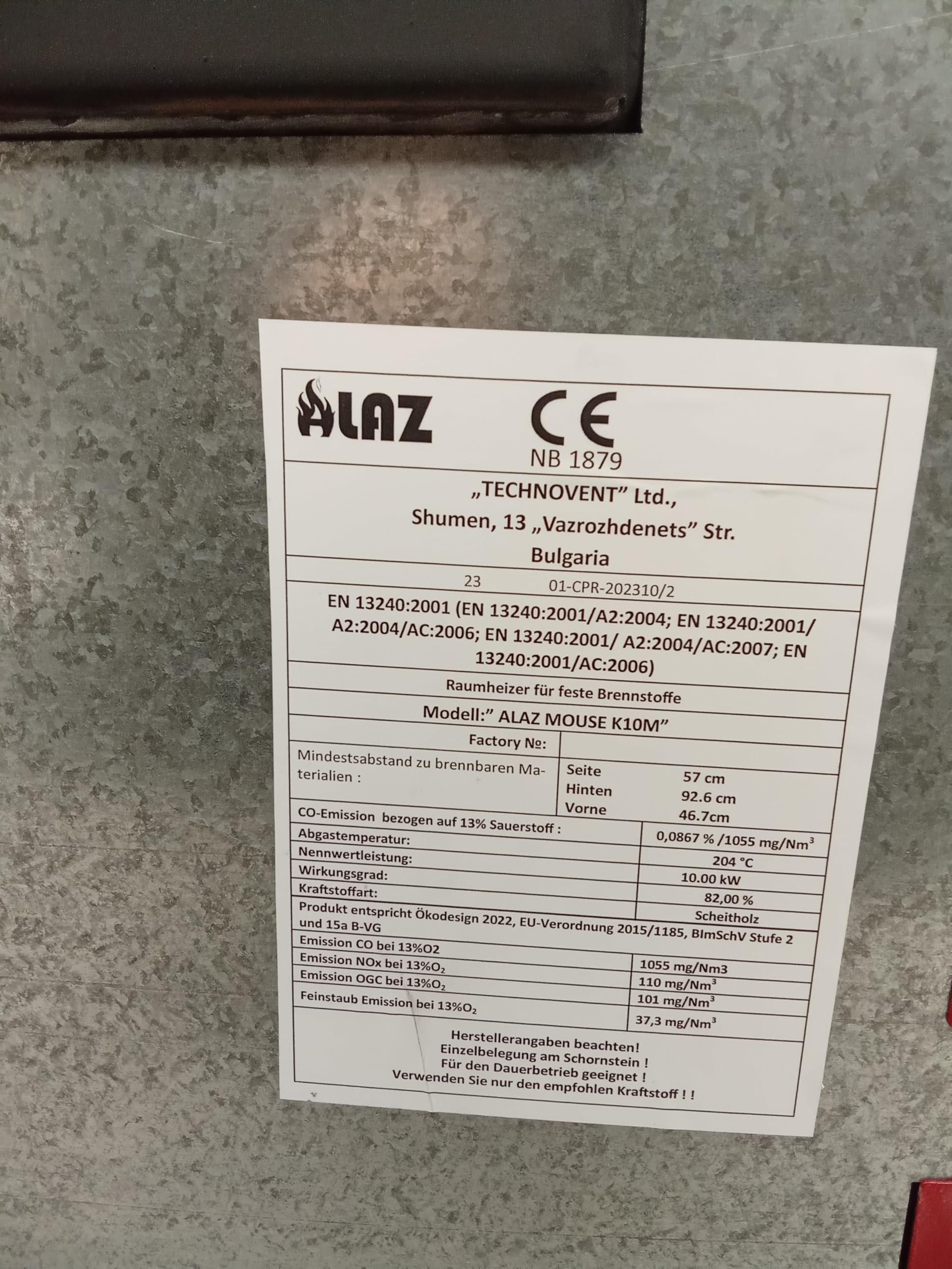ALAZ Mouse K10M Kaminofen 10 kW – Schwarz | Holzofen mit Schamott-Brennkammer & großem Sichtfenster | Für Holzscheite bis 50 cm | Energieeffizienzklasse A+