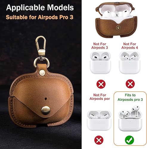 Miniatura 8 de Funda de carga para Apple Airpods Pro 3 (2025). Hecha a mano totalmente hecha a mano, de piel de vaca de caballo loco vintage, funda protectora