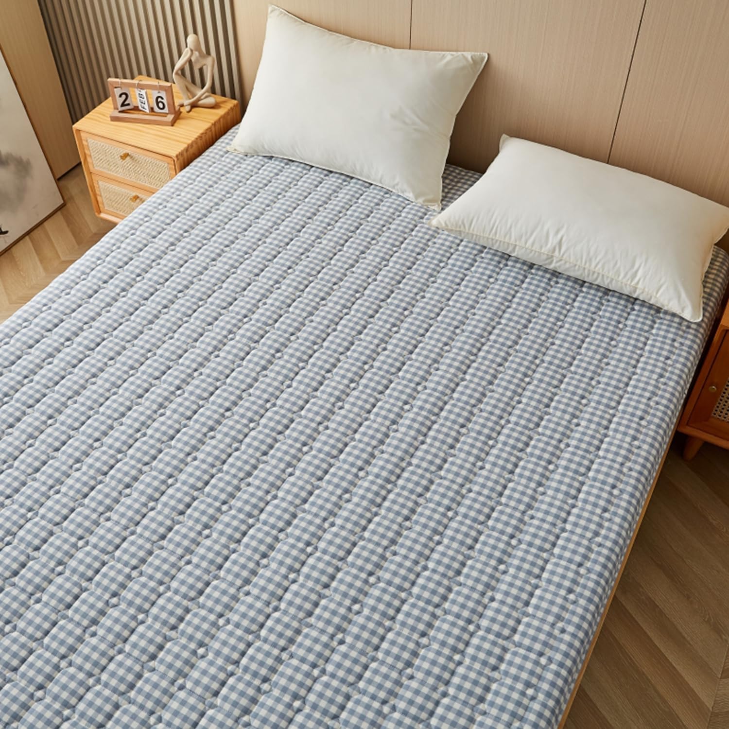 Surmatelas de sol japonais en coton lavé jacquard antidérapant pour dortoir d'étudiant - Tapis pliable - Bleu - 90 x 190 cm - Lit double - 5 cm d'épaisseur - Coton lavé de qualité supérieure - Tapis