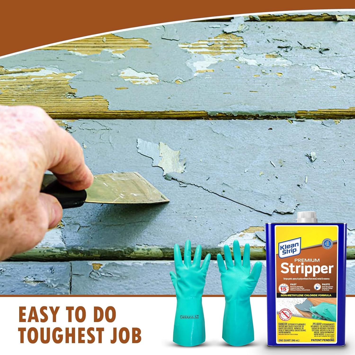 Klean Strip Premium Stripper Epoxy Polyurethane Varnish and Paint Remover for Wood Metal and Masonry- Engine Paint Remover- Furniture Stripper-Available with Centaurus AZ Gloves -1 QT