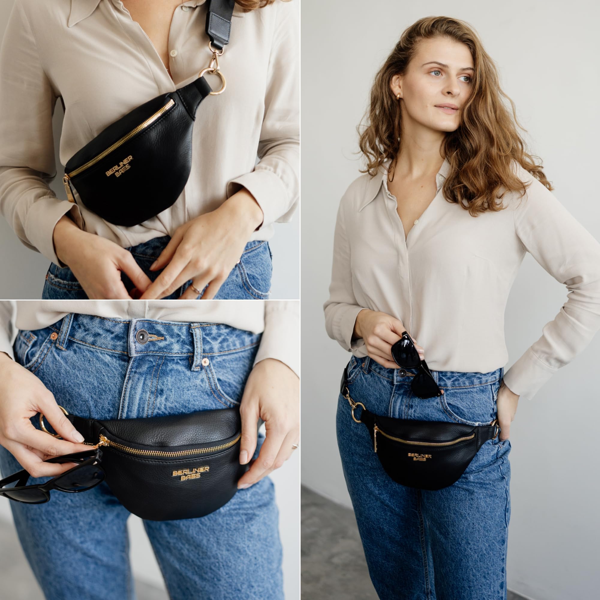 Berliner Bags Premium saszetka biodrowa Mona Fanny Pack ze skóry na ramię damska męska, czarny/żółty, M
