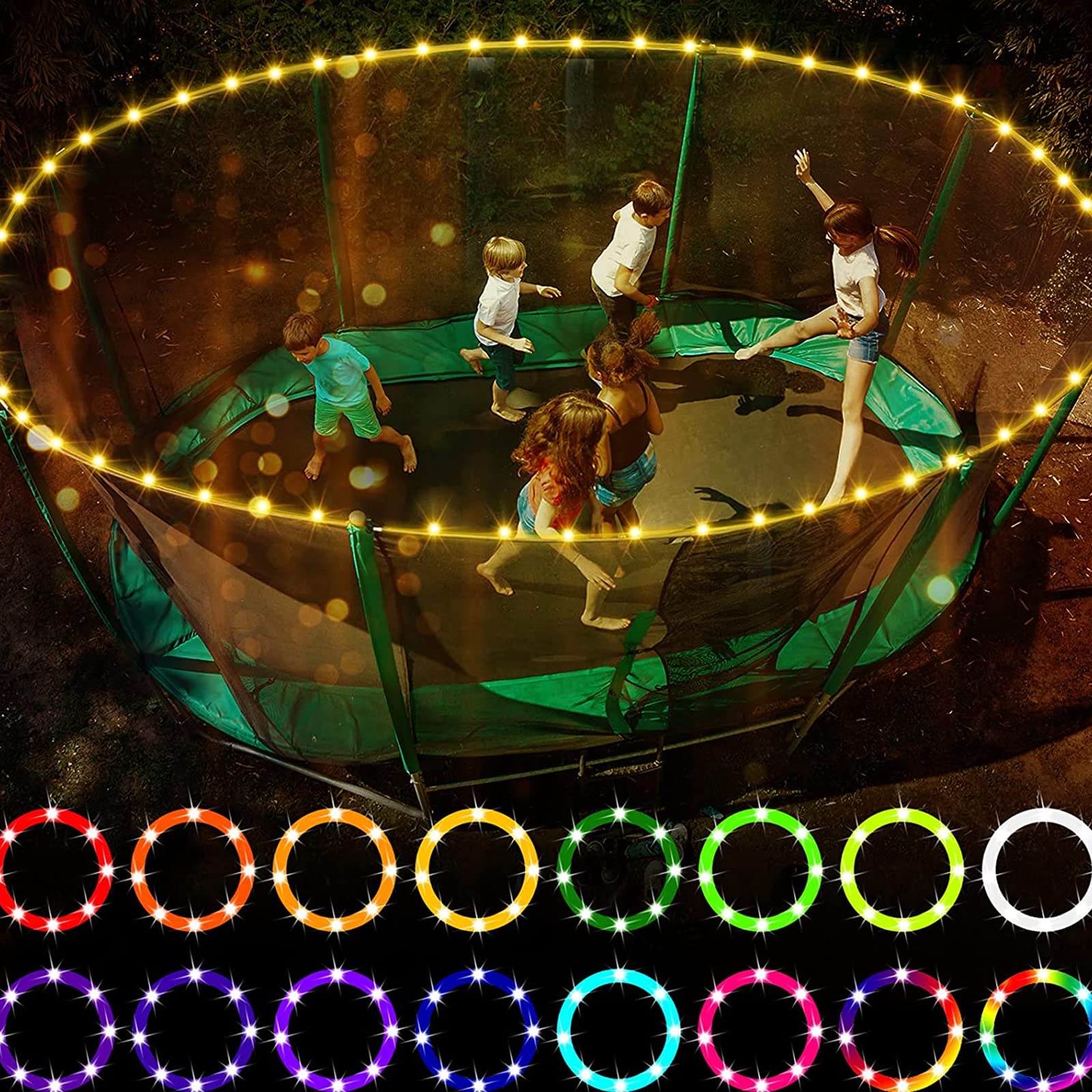 MISNODE LED Trampoline Lights 39ft,Remote Control Trampoline Rim Waterproof LED Lights for Trampoline,16 Colors Change,Battery Not Included