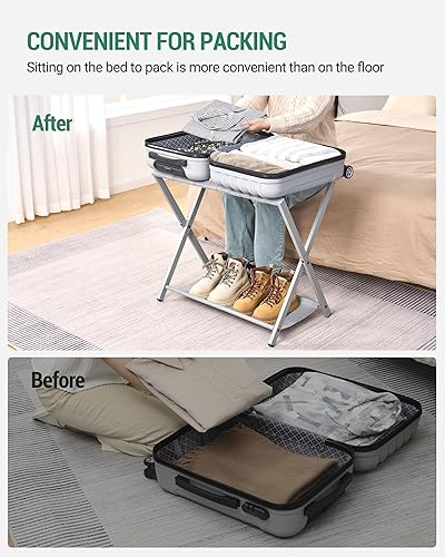 Miniatura 6 de Portaequipajes, soporte plegable para maleta para invitados, plegable, portaequipajes con estante, marco de acero con correas de nailon para