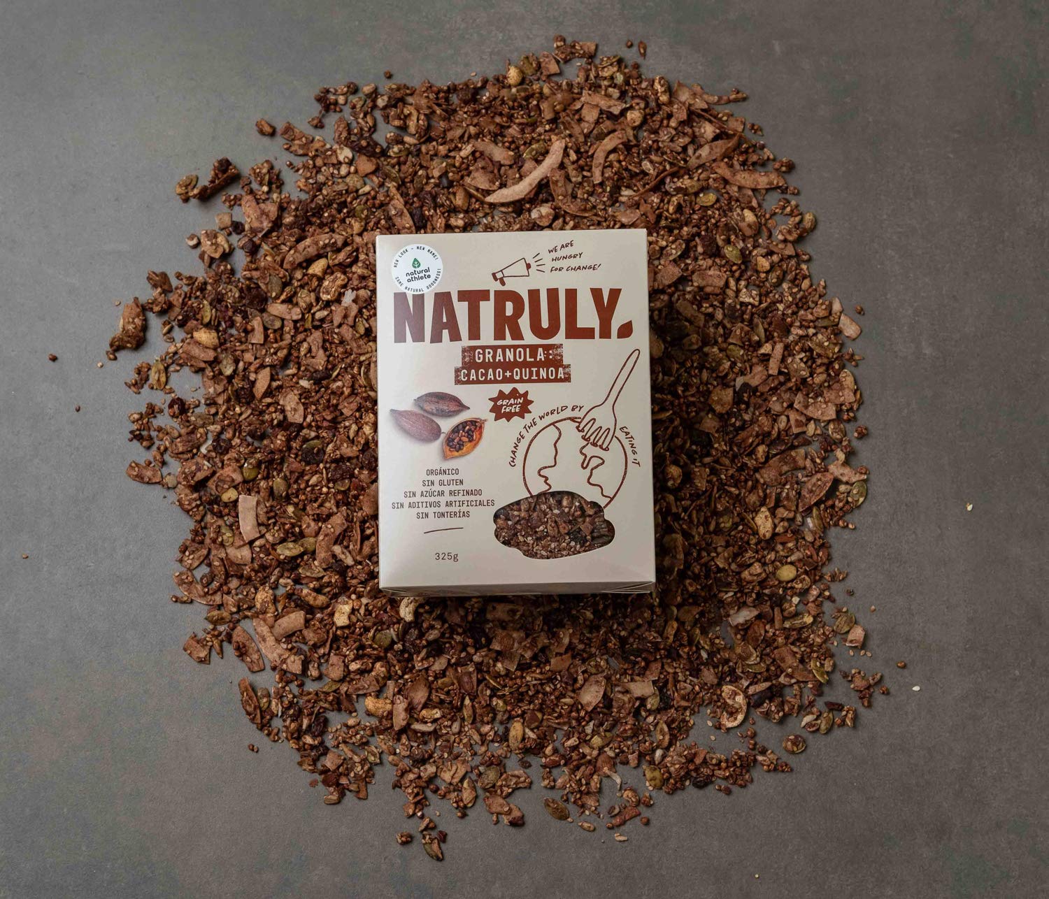 Granola BIO NATRULY, Frutos Secos y Semillas Sin Cereales, Sin Gluten y Sin Azúcar Refinado, Vegana, Sabor Cacao, Coco y Quinoa 325g