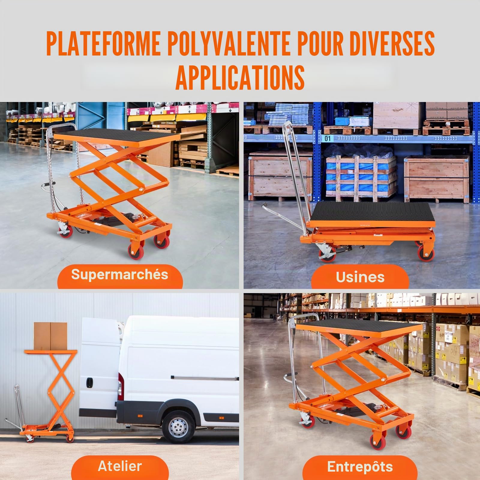 VEVOR Chariot à Table Élévatrice Hydraulique Capacité Charge 150 kg Chariot Élévateur Manuel à Double Ciseaux Hauteur Levage 1270 mm 4 Roues Coussin Antidérapant pour Manutention Transport Matériaux
