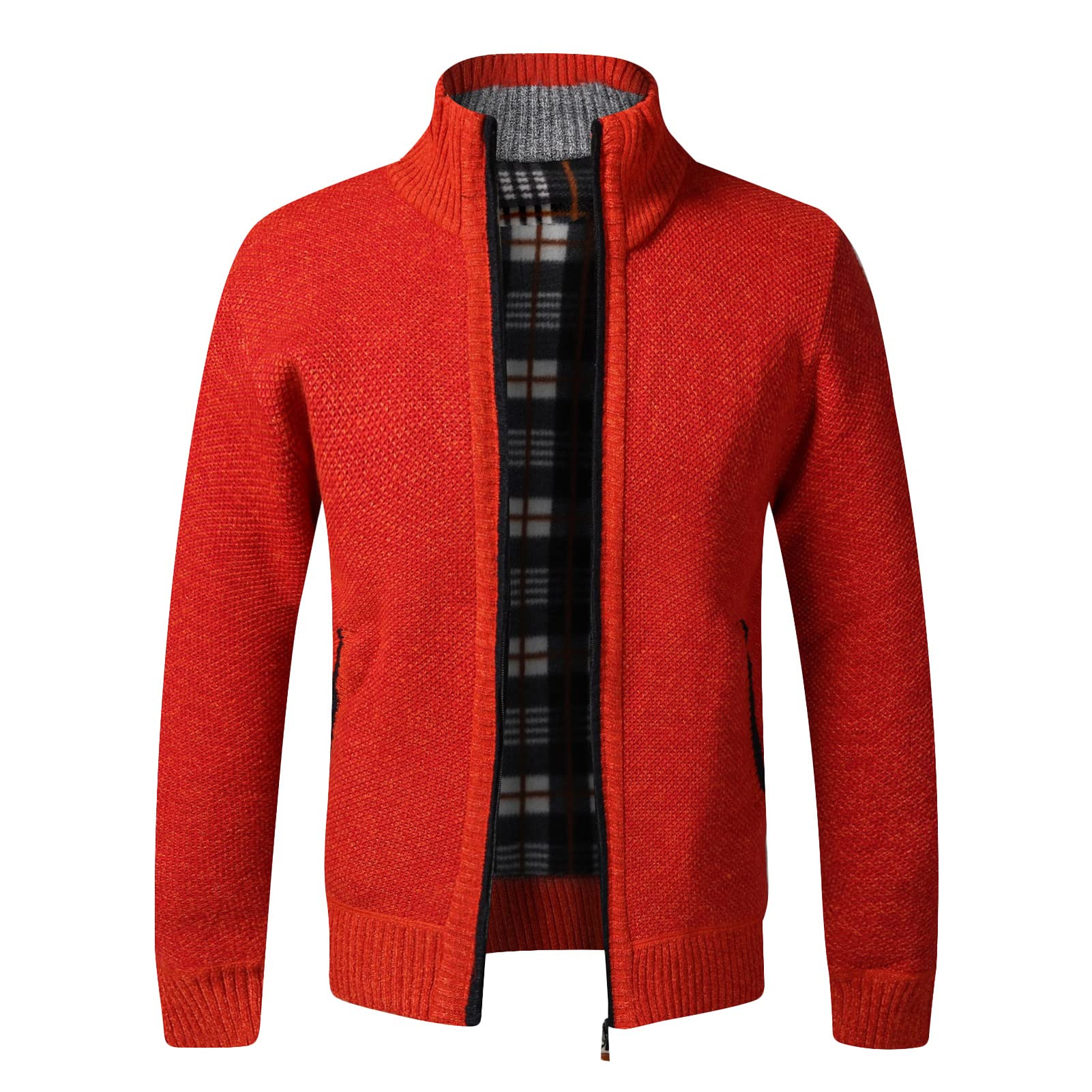 Men Classic Full Zip Knitted Cardigan Casual Stand Collar Fleece Lined Sweaters Slim Fit Winter Warm Thick Sweater-image-24