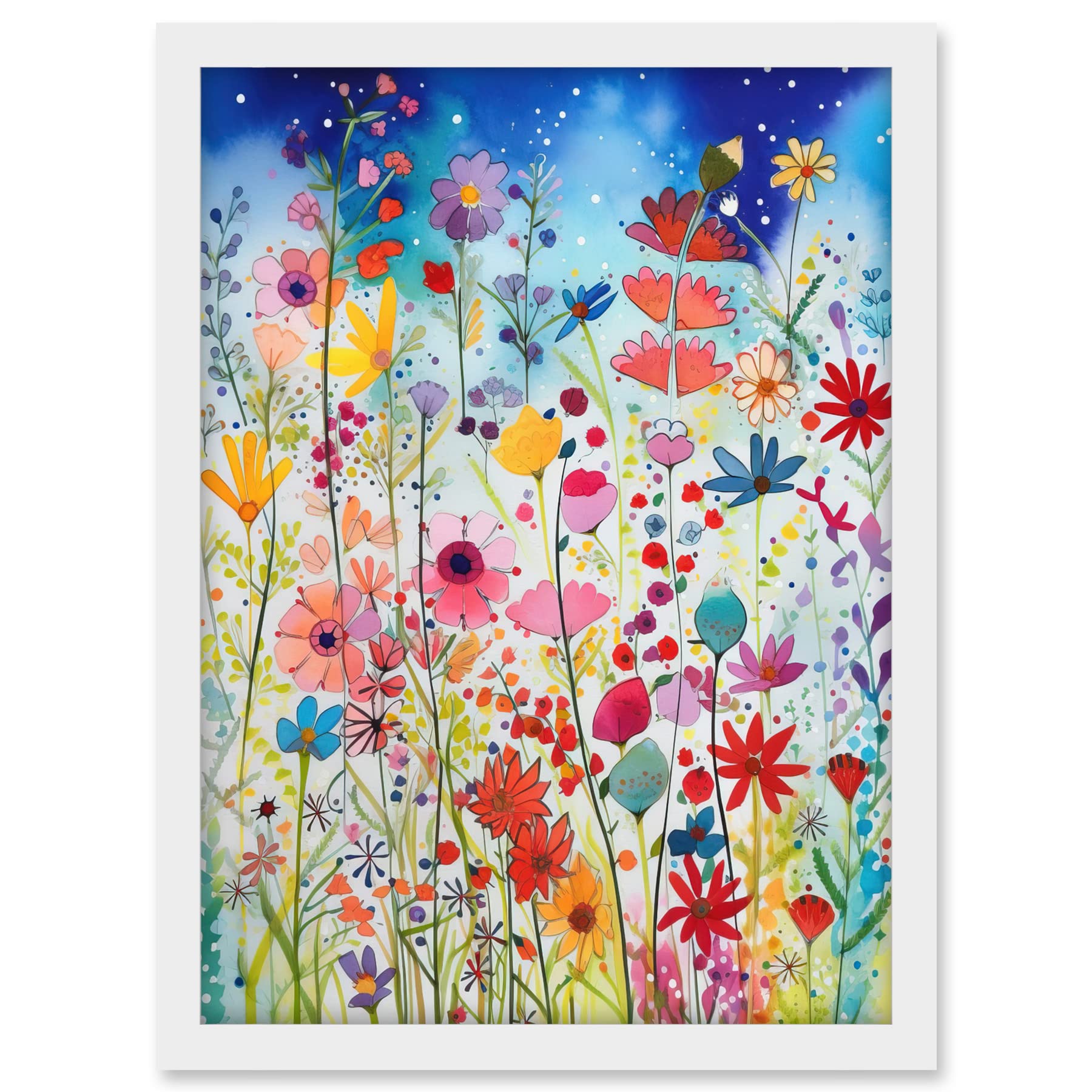 Artery8 Summer Wildflower Meadow Folk Art Artwork Framed A3 Wall Art Print