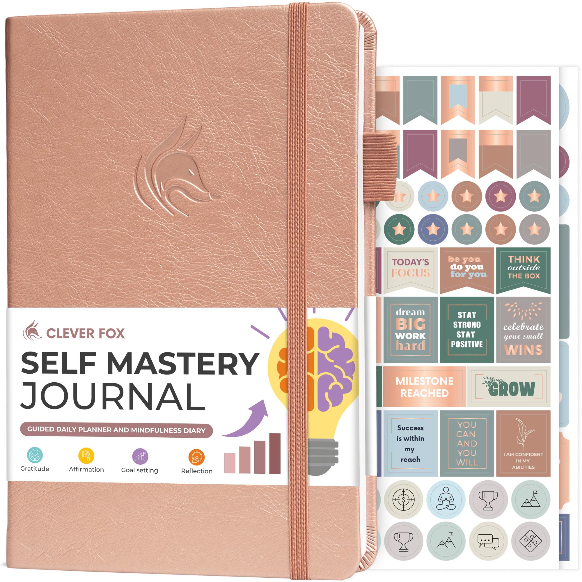 Clever Fox Self Mastery Journal – Guided Daily Reflection & Self Improvement Journal with Prompts – Journaling Notebook for Women & Men (Rose Gold)