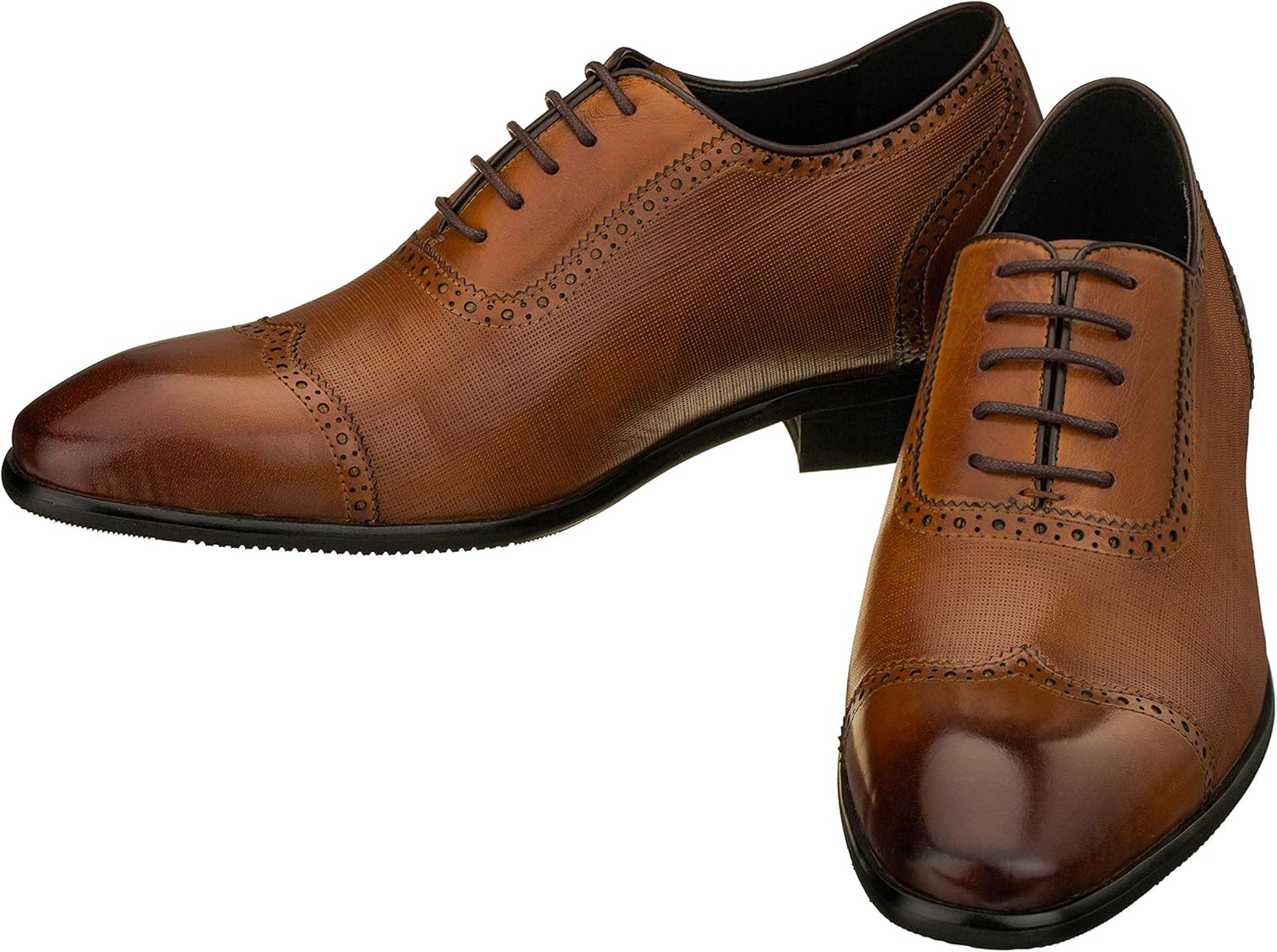 CALTO Men's Invisible Height Increasing Elevator Shoes - Brown Premium Leather Lace-up Wing-tip Formal Oxfords - 2.4 Inches Taller - Y1066 - Size 12 D(M) US - Image 6