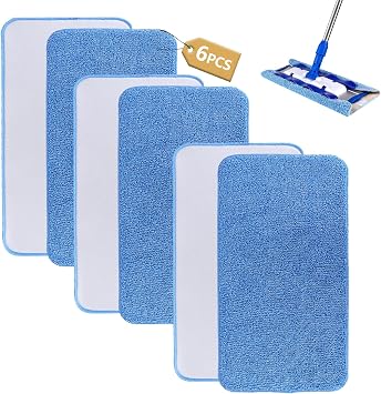 Sgizoku 6 Microfiber Mop Pads Compatible with Mr SIGA/MEXERRIS/Masthome Microfiber Mop Cloth, Wet & Dry Mopping Pad - 42cm X 23cm