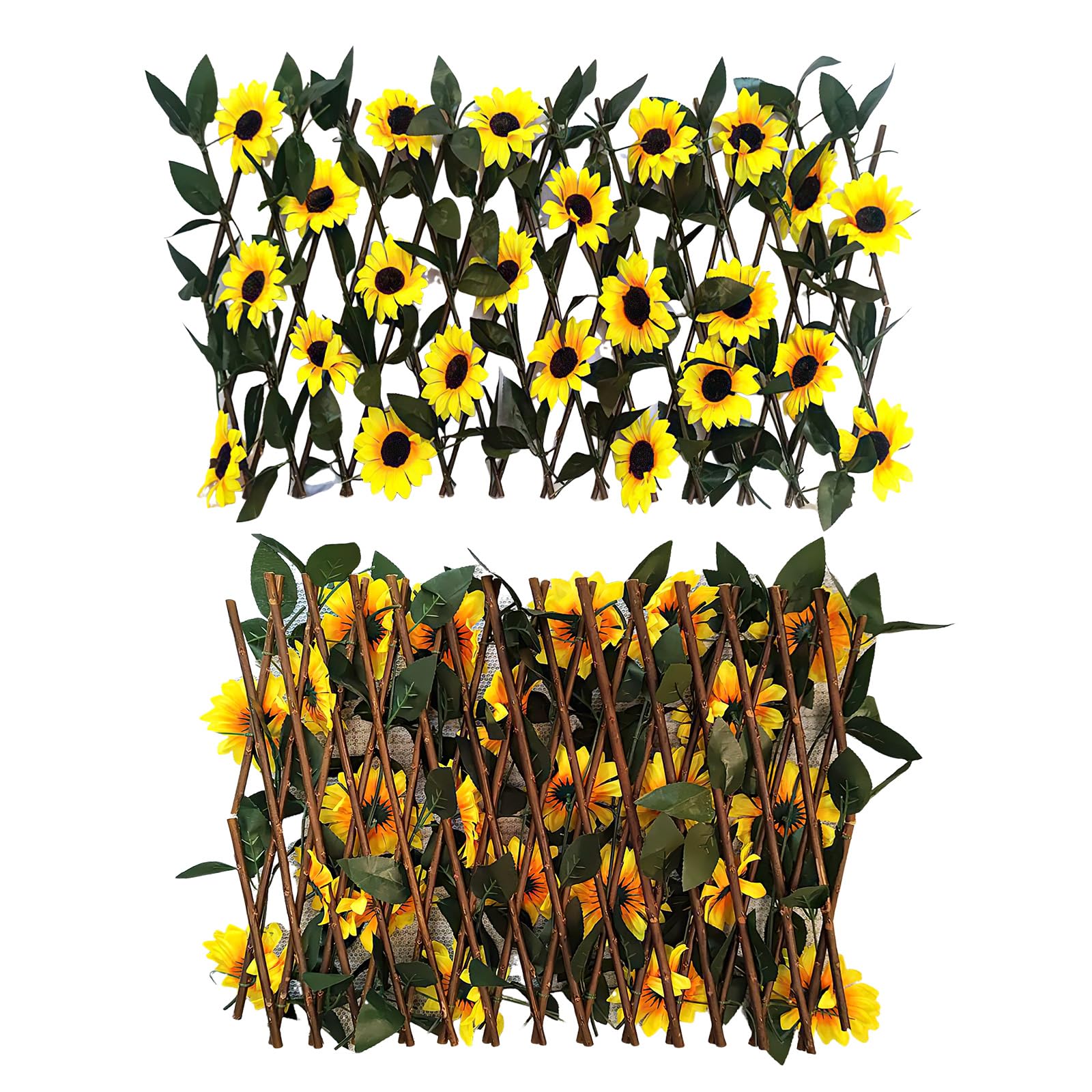 Expanding Garden Trellis Panels, Expandable Garden Fence Screening with Sunflower Decoration, Expandable Fence Privacy Screen for Balcony Patio Outdoor, 200x40cm Artificial Hedges-Scalable (1 Pcs)