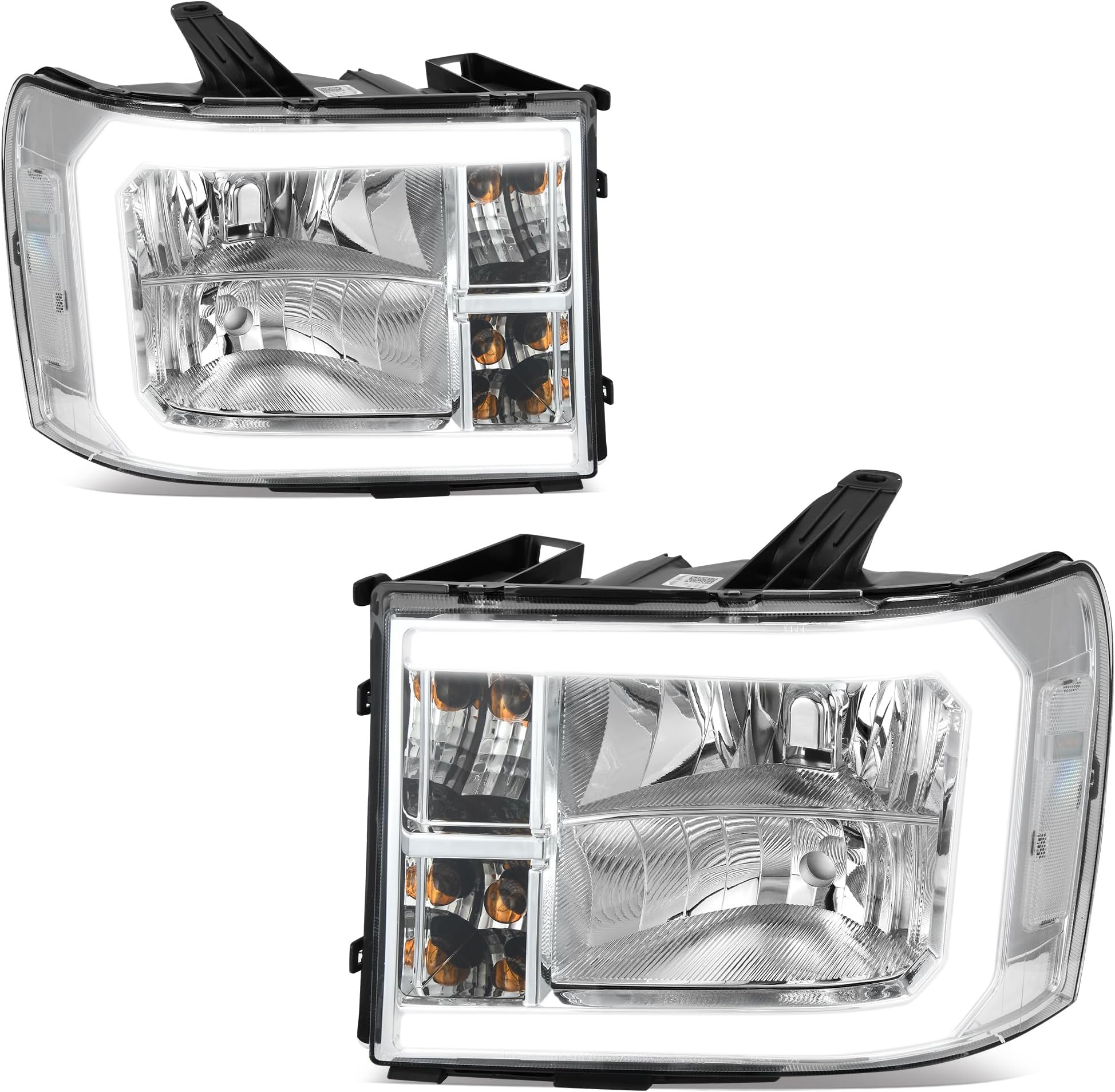 DWVO LED DRL Headlight Assembly Compatible with 2007-2013 GMC Sierra 1500/2007-2014 GMC Sierra 2500 HD/Sierra 3500 HD (Not fit classic models) Chrome Housing Clear Len