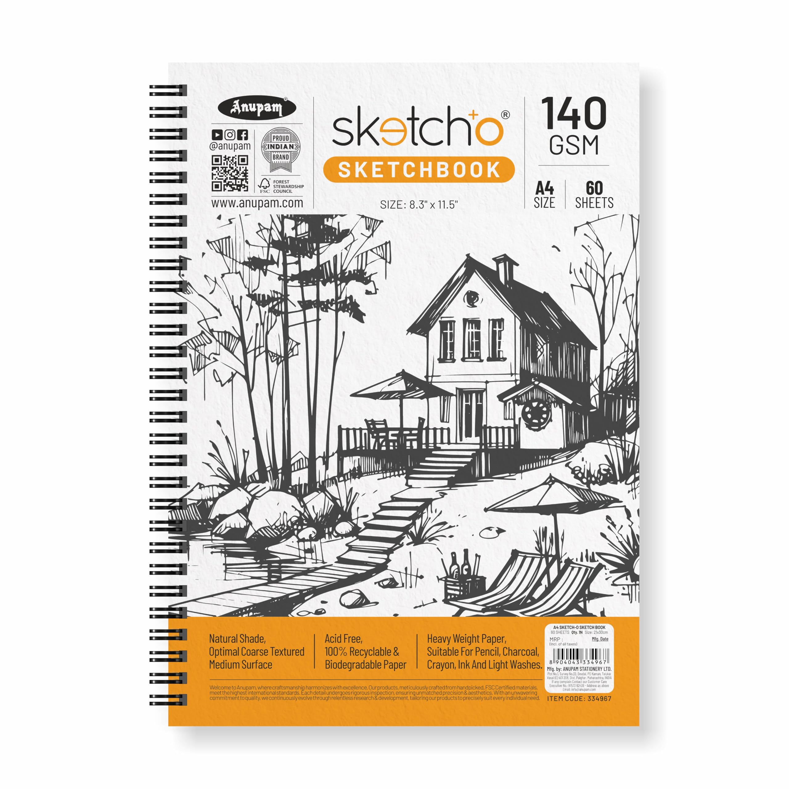Anupam Sketch-O Sketchbook A4 | 50 Sheets 100 Pages | 140GSM | Durable Acid Free Drawing Paper |Side Spiral-Bound Sketchpad for Artists Kids & Professionals for Marker Colored Pencil Charcoal-image-18