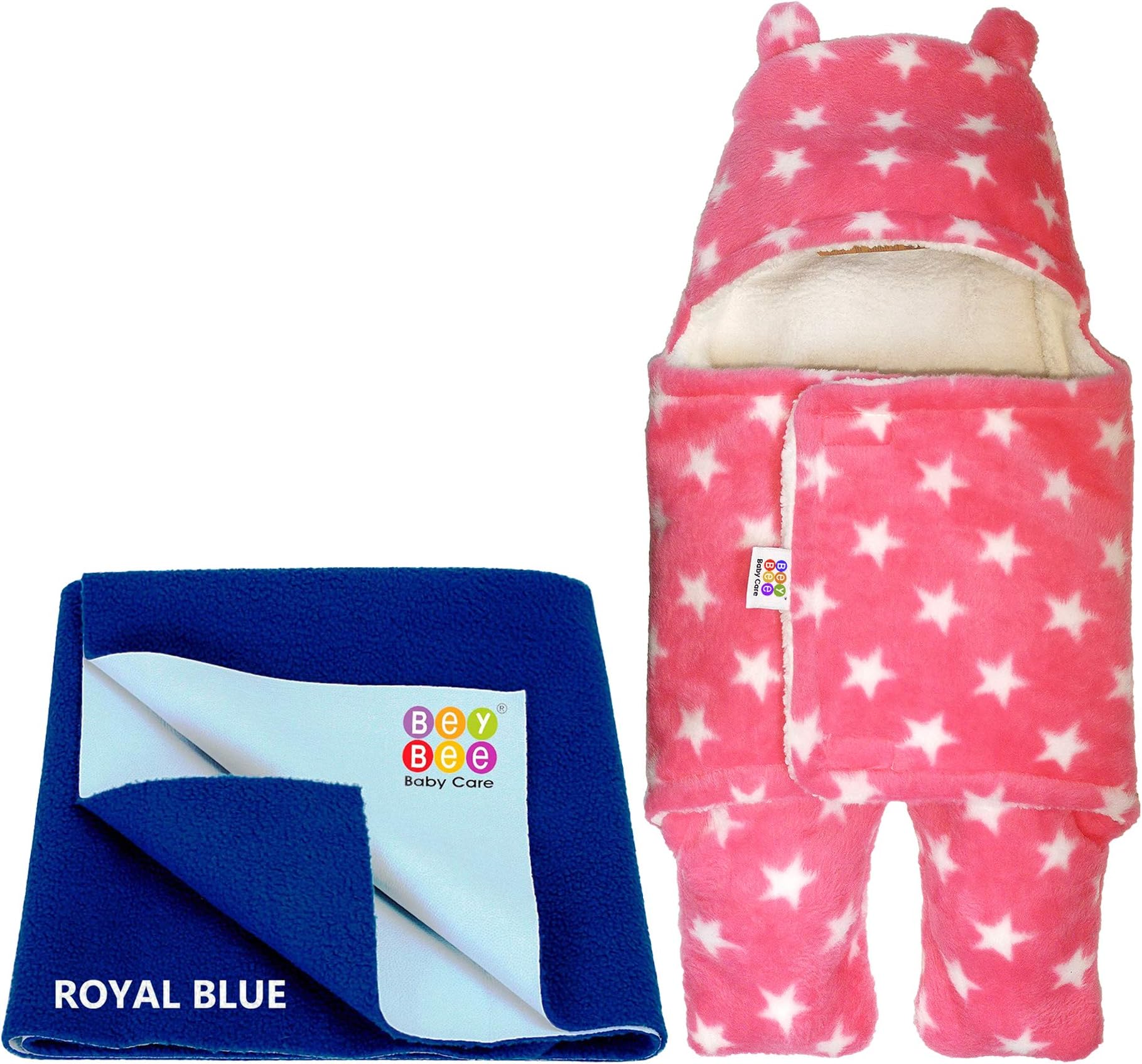 BeyBee® New Born Babies Combo Blanket & Dry Sheet (Pink, Royal Blue)