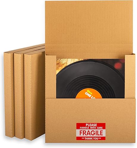 LP Mailers - Cajas de envío de discos de vinilo de 12.5 pulgadas de largo x 12.5 pulgadas de ancho x 1 pulgada de alto con calcomanías frágiles,