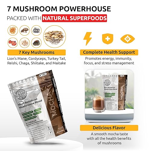 Miniatura 8 de OldSoul Superfood - Mezcla de café negro de hongos  Café arábica  Aproximadamente 70 dosis  Energía, enfoque, inmunidad (14 onzas (paquete de 1),