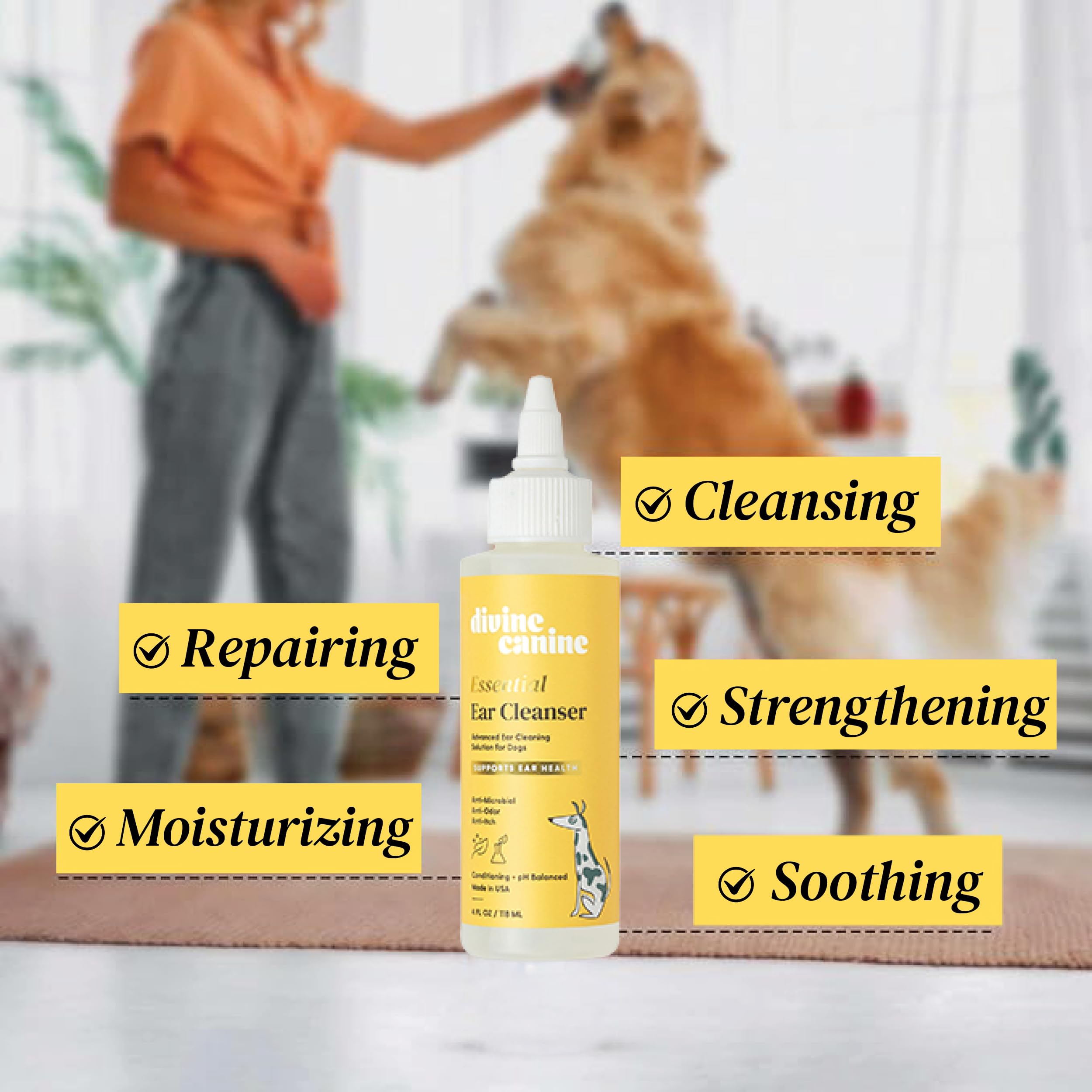 Divine Canine Dog Ear Cleaner - 8 Fl Oz of Dog Ear Wash - Drops to Dissolve Wax, Combat Odor, and Support Healthy Ears - Made with Chamomile, Honey, and Aloe - Made in The USA - image 2