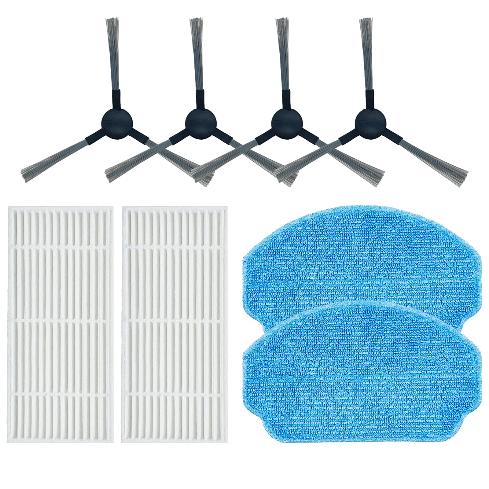 HUIZHEN Replacement Parts for MAMNV BR150/BR151, for ZCWA BR150/BR151, for MANVINS G20, for GTTVO BR150/BR151, for ONSON BR150/BR151 2-in-1 Robot Vacuum and Mop Combo, 4 Side Brush, 2 Filter, 2 Mop