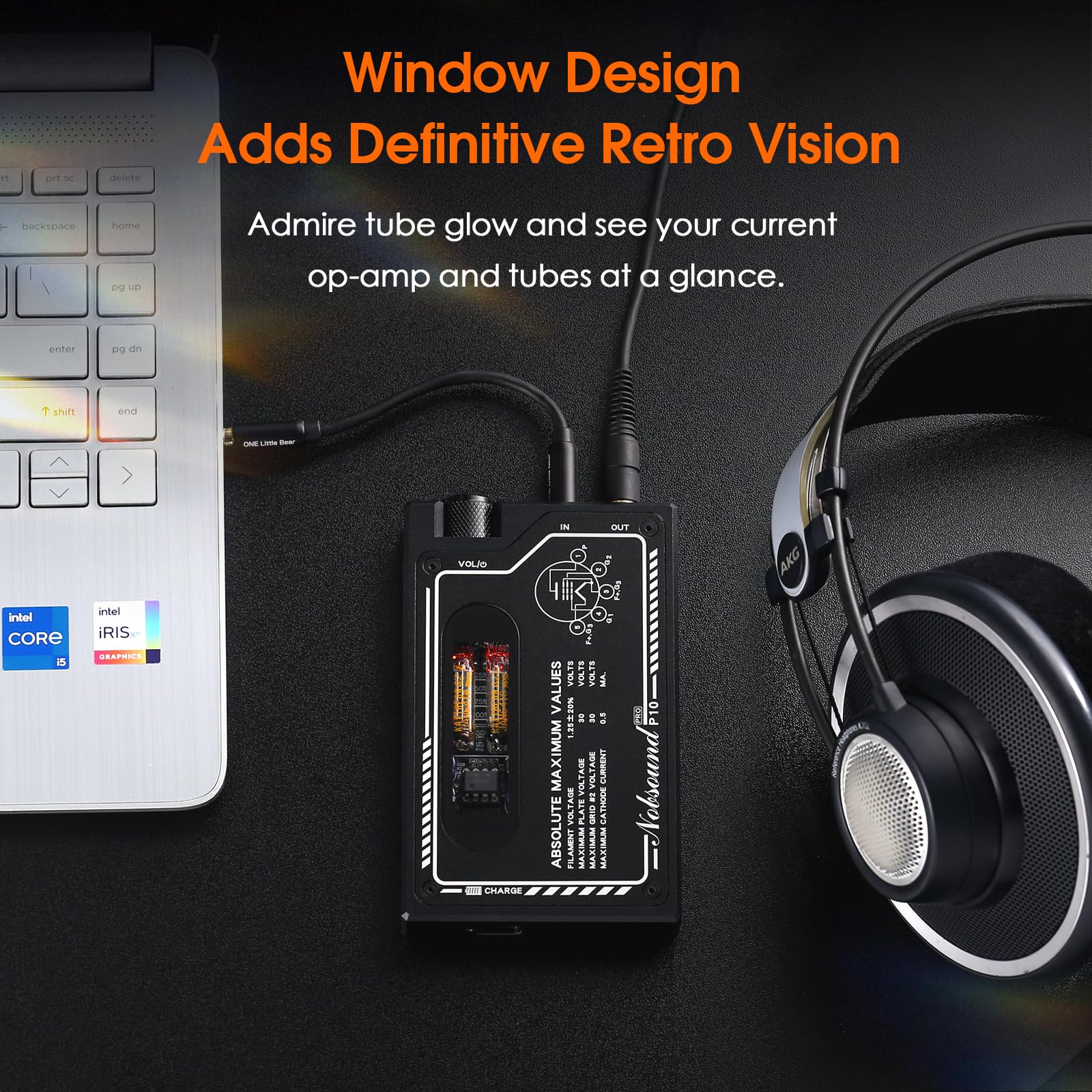 Nobsound Amplificatore per cuffie tubi: mini amplificatore portatile HiFi con tubi JAN6418, alimentato a batteria e ricarica USB-C per audiofili