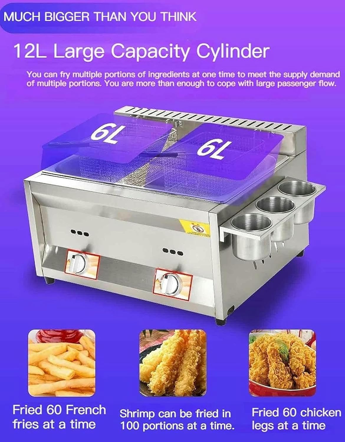 XENITE Multifunction Home/Commercial Gas Fryer, Countertop Deep Fryer French Frie Frying Machine Double Deep Fat Fryer Adjustable Thermostat Kitchen Easy Clean - Multiple Sizes