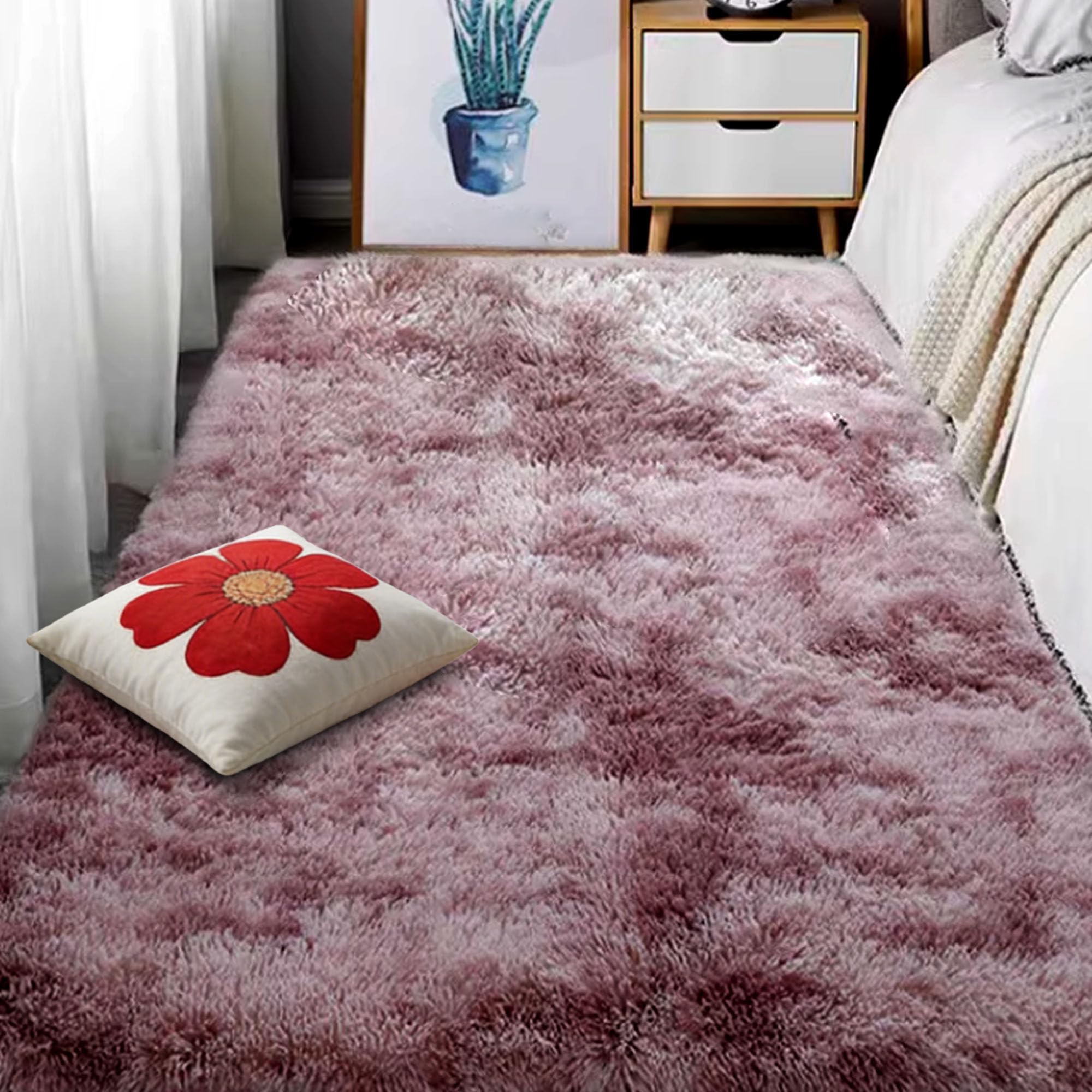 Tapis de salon 230x240 cm lavable en machine rose pourpre