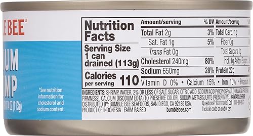 Miniatura 8 de Bumble Bee Camarones enlatados pequeños, latas de 4 onzas (paquete de 12)  Camarones capturados silvestres, 0.78oz de proteína por porción, sin