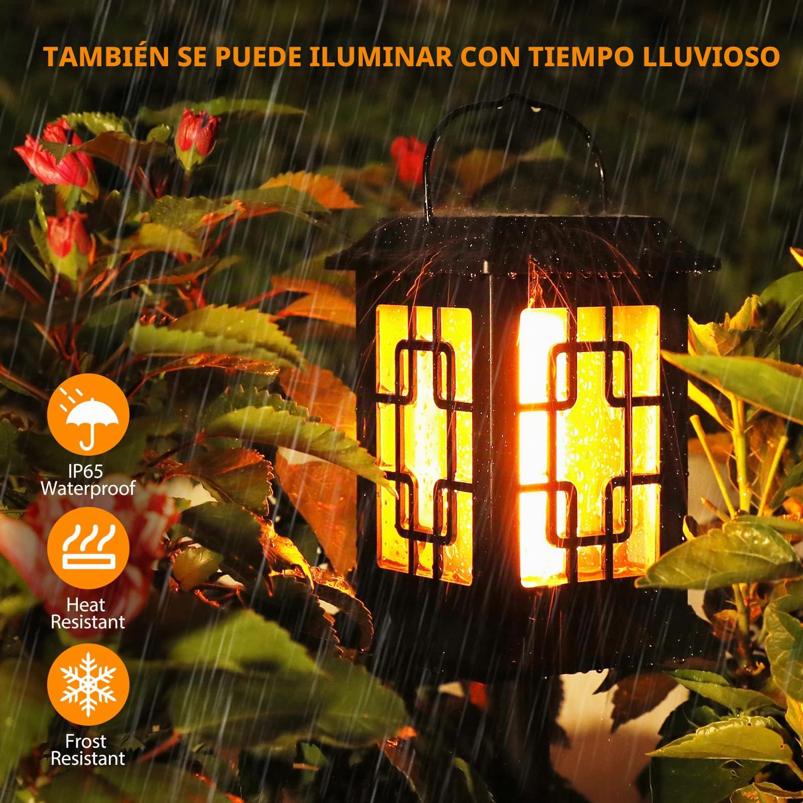 Luz de Llama Solar de Exterior, Linternas Solares de Jardín Impermeable IP65 con Efecto de Luz de Llama Realista, Luces Solares Antorcha con Encendido/Apagado Automático y 2 Modos de Luz