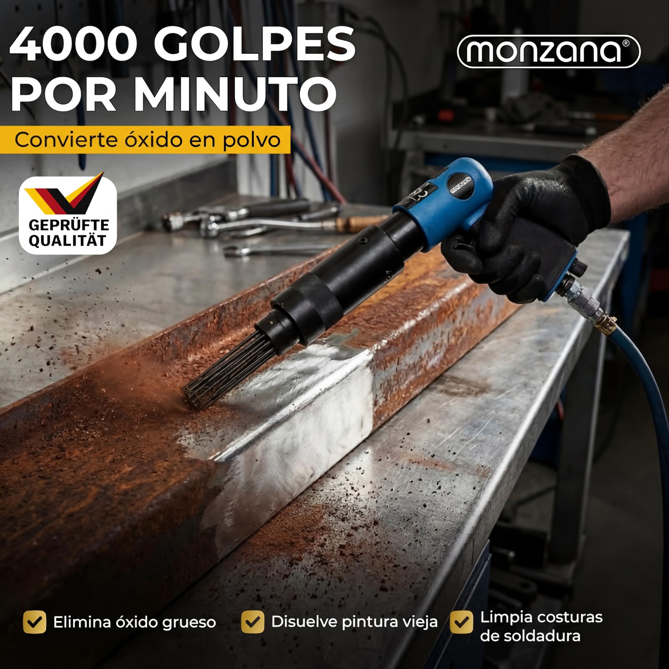 MONZANA® Escalador Neumático de Agujas de Mano Elimina Óxido Pintura Herramientas Neumáticas 19 Agujas