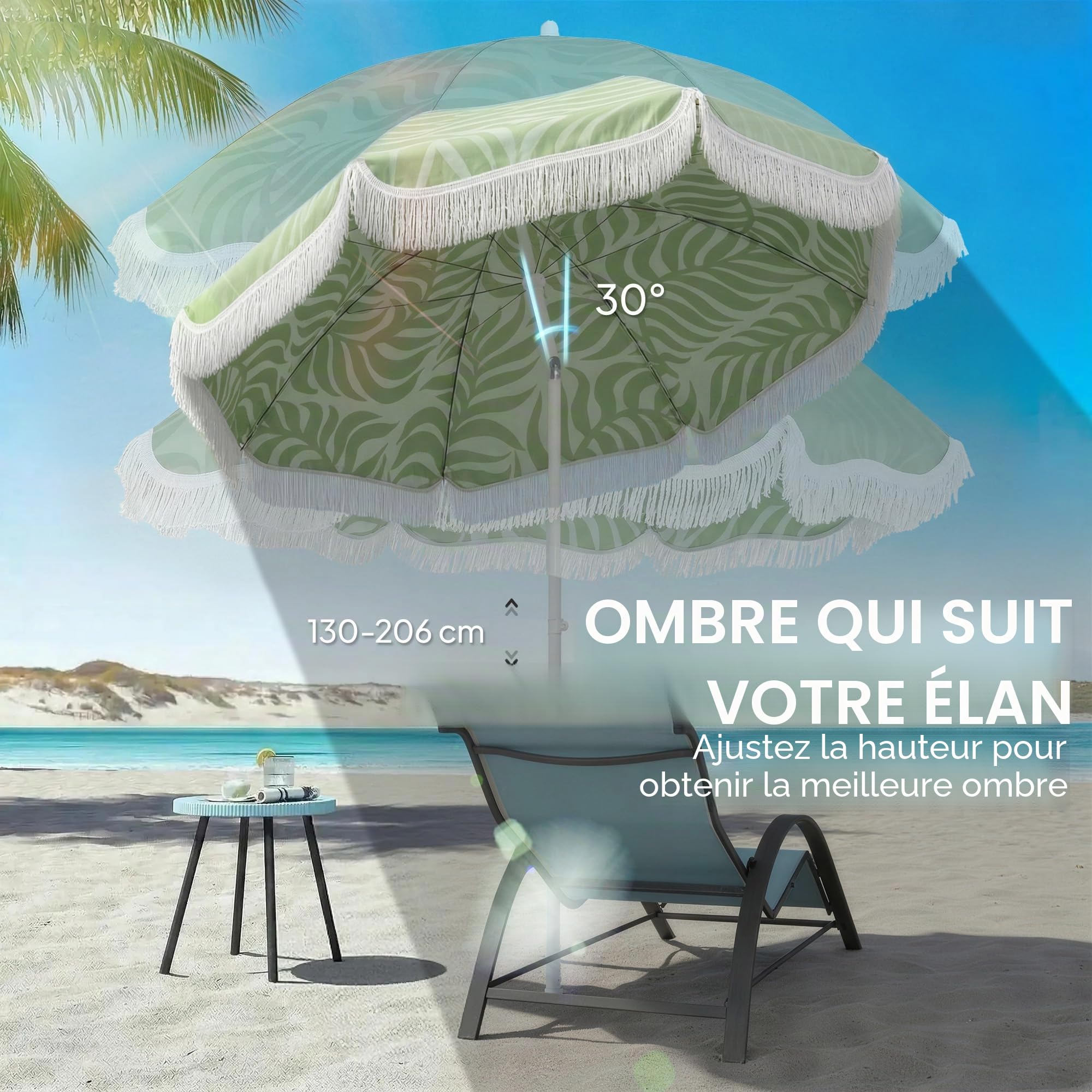 Outsunny 1.8 m Parapluie de plage avec ancre de sable, portable vert