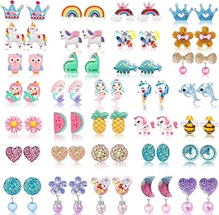 Clip On Earrings For Girls, 10/12/20/24/30/32 Pairs Hypoallergenic Kids Earrings, Cute And Great Gifts