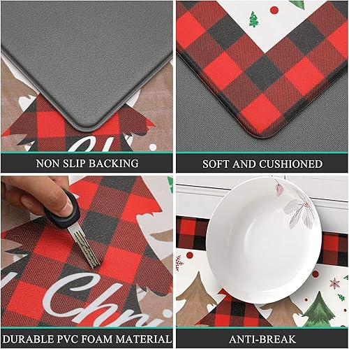 Miniatura 4 de Pauwer - Juego de 2 alfombras de cocina de Navidad antifatiga para piso, tapetes de cocina antideslizantes y acolchados, tapete de cocina acolchado