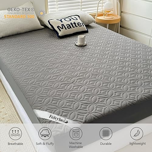 Miniatura 6 de FELTYBED Protector de colchón individual XL de 39 x 80 pulgadas para dormitorio universitario, funda de colchón impermeable gris individual extra